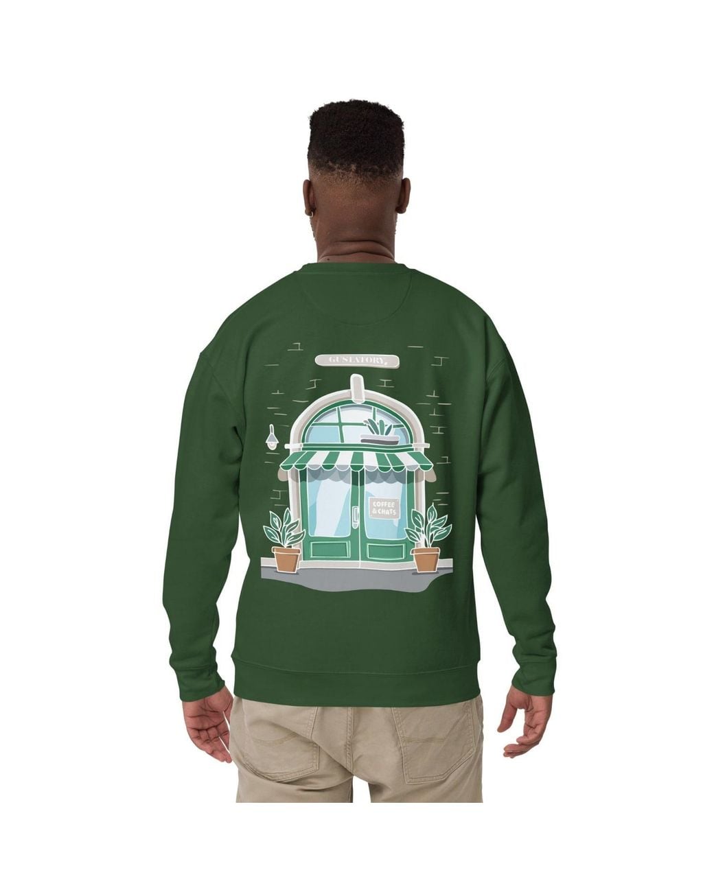 Anchor and Crew Green Forest Gustatory Coffee & Chats Cotton Blend Embroidered Sweatshirt