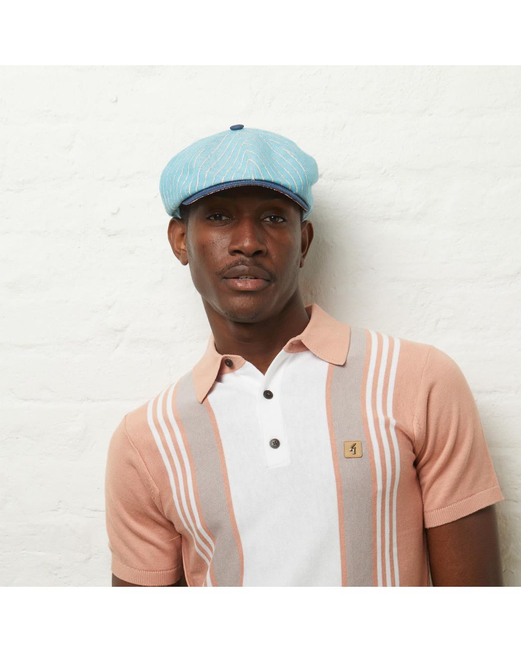 Dasmarca Hats Blue Lloyd Stripe Peaked Summer Italian Linen Bakerboy Newsboy Cap for men