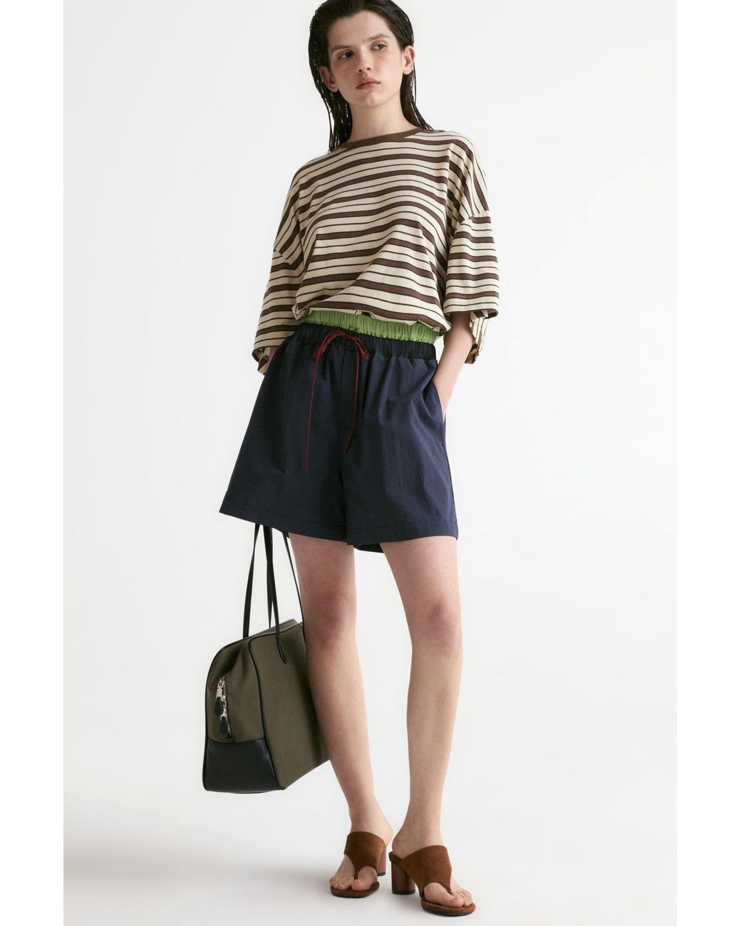 FRONT ROW SHOP Blue Double Waist Short