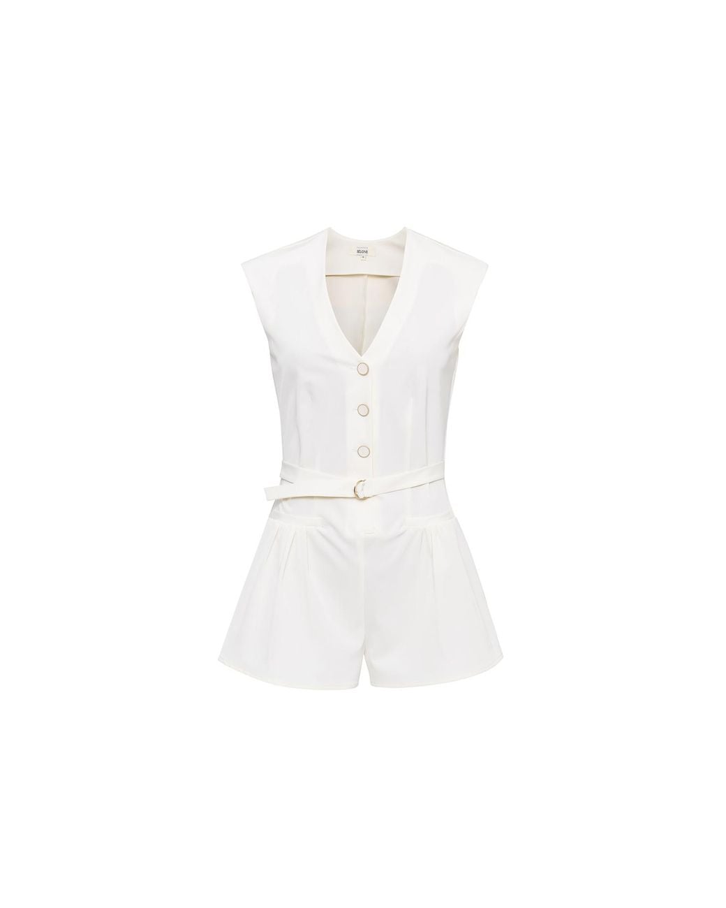Sélone White Elara V-Neck Mini Jumpsuit