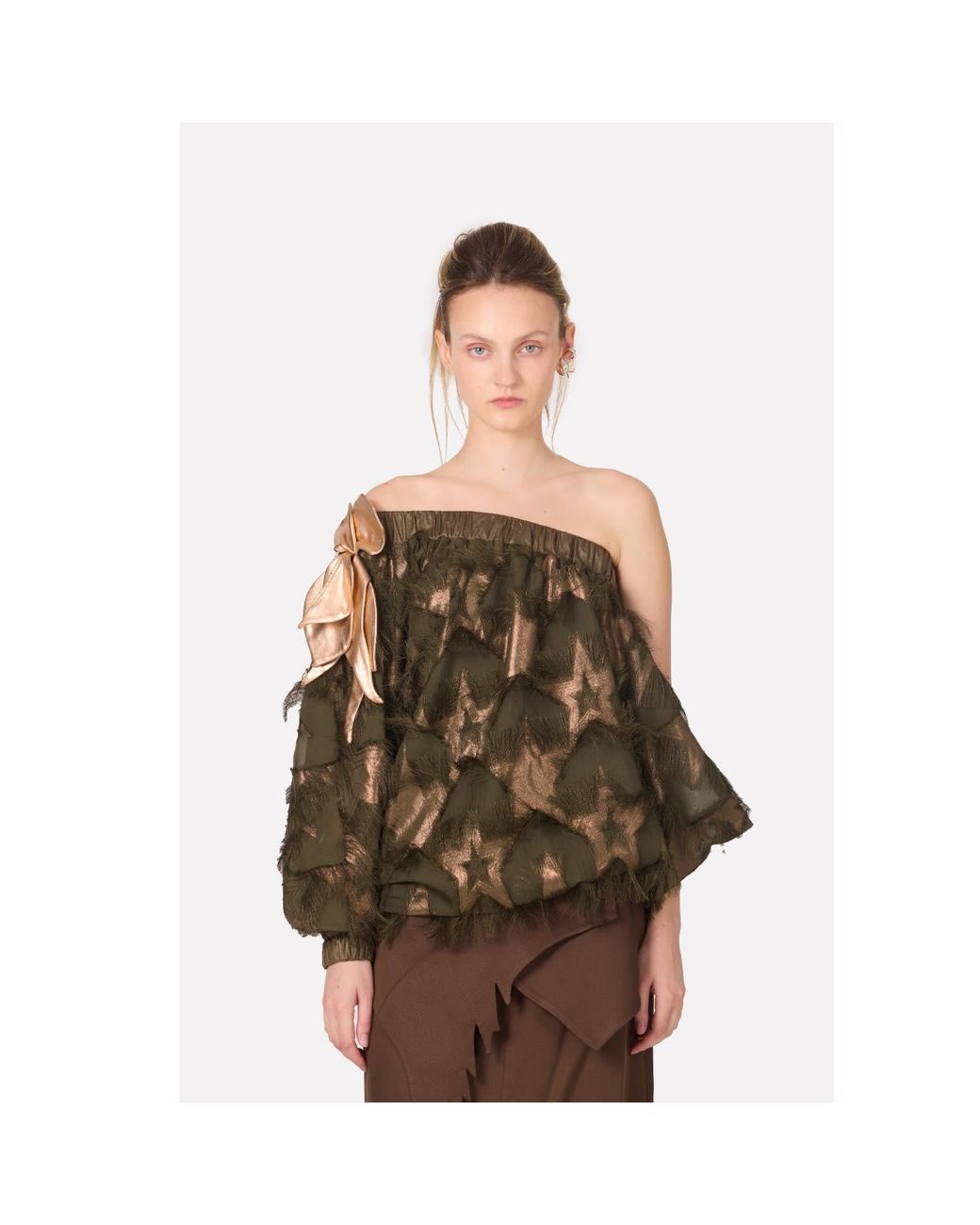 Julia Allert Brown Unique Hybrid Satin Skirt-Pants