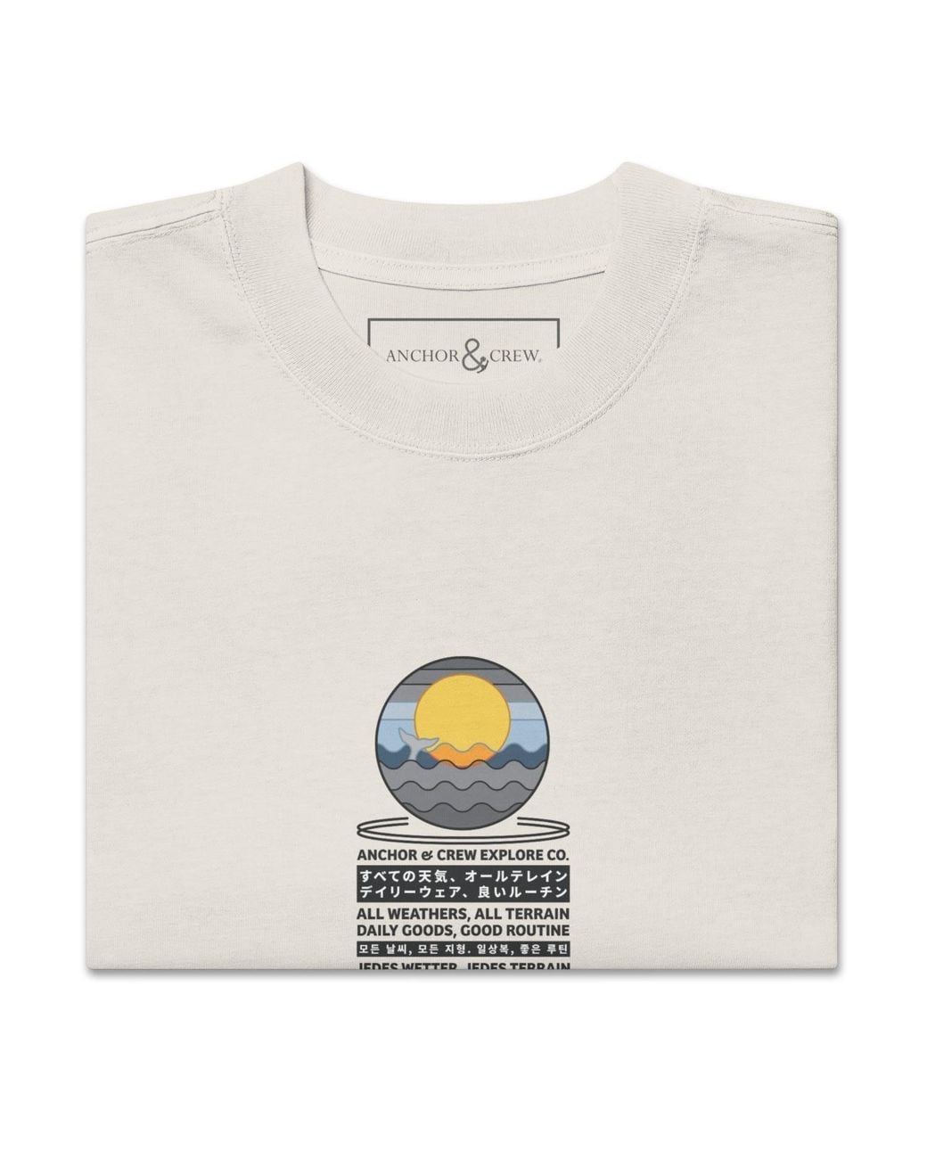 Anchor and Crew White Neutrals Faded Bone Ocean Drift Surf Explore Co. Oversized Cotton T-Shirt