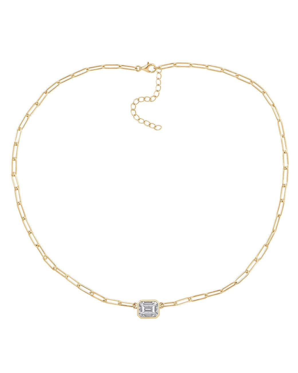 Diamonbliss Metallic Emerald Bezel Paperclip Chain Necklace