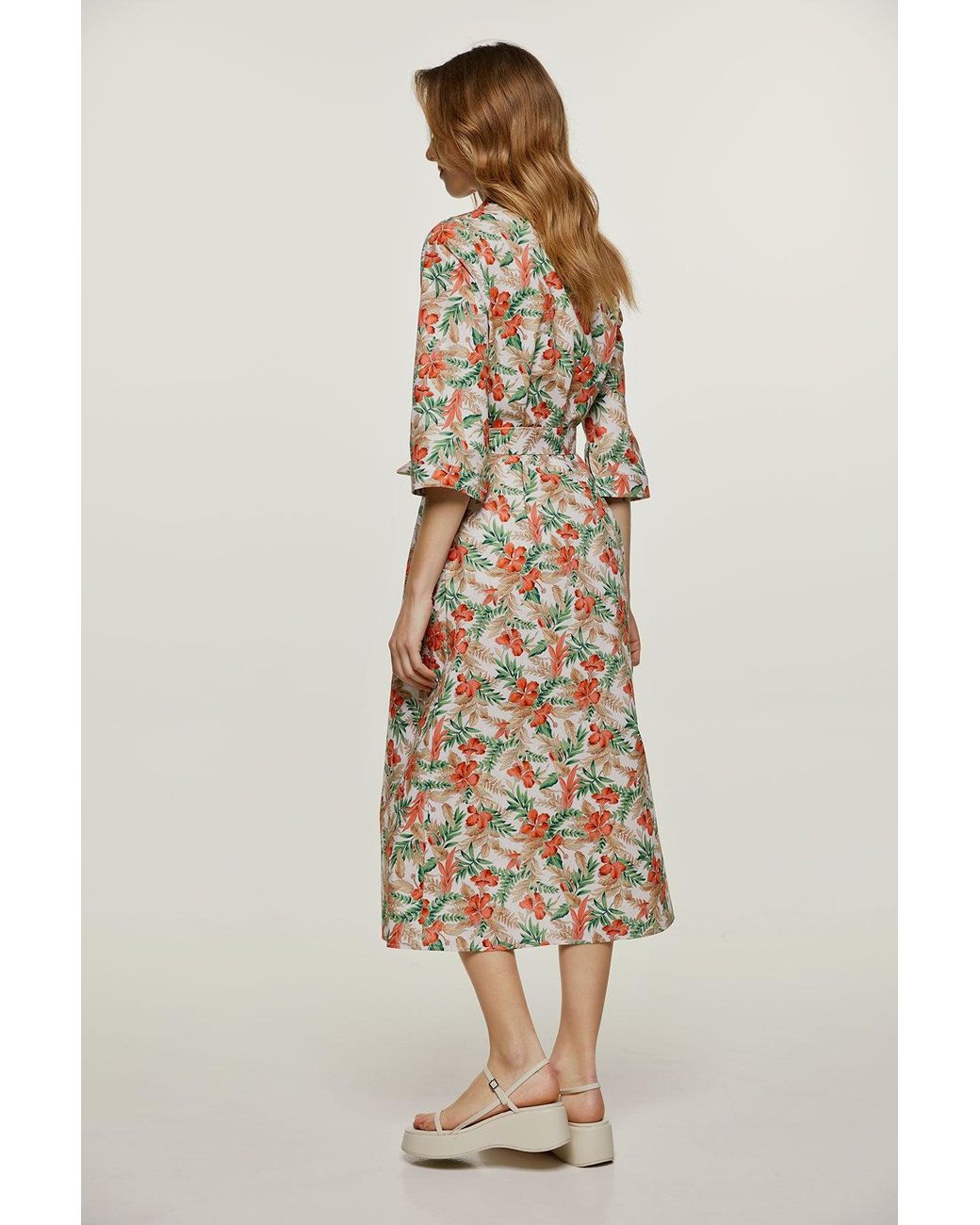 Conquista Metallic Print Poplin Style Midi Dress