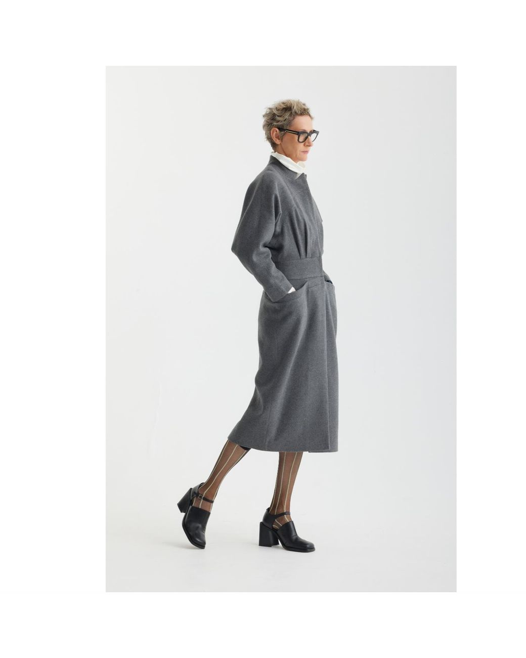 Julia Allert Gray Architectural Wool-Effect Coat With Large Pockets