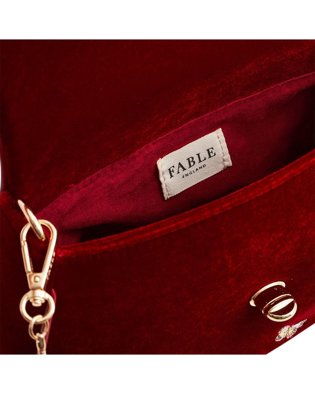 Fable England Mary Floral Embroidered Velvet Clutch