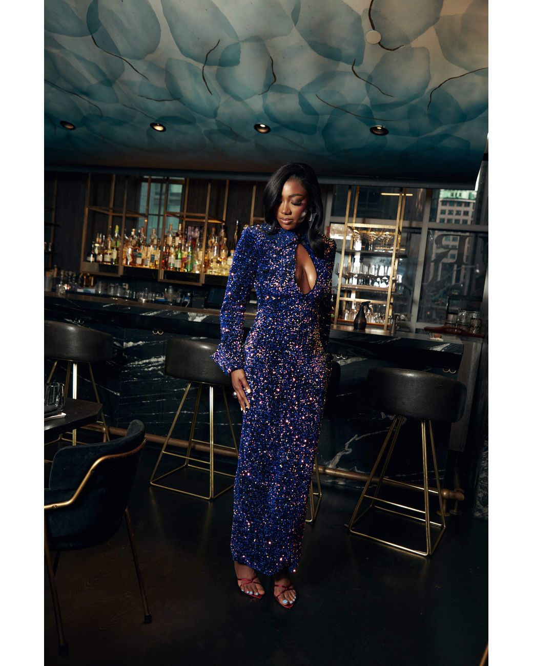 Ofuure Blue Kali Keyhole Sequin Maxi Dress