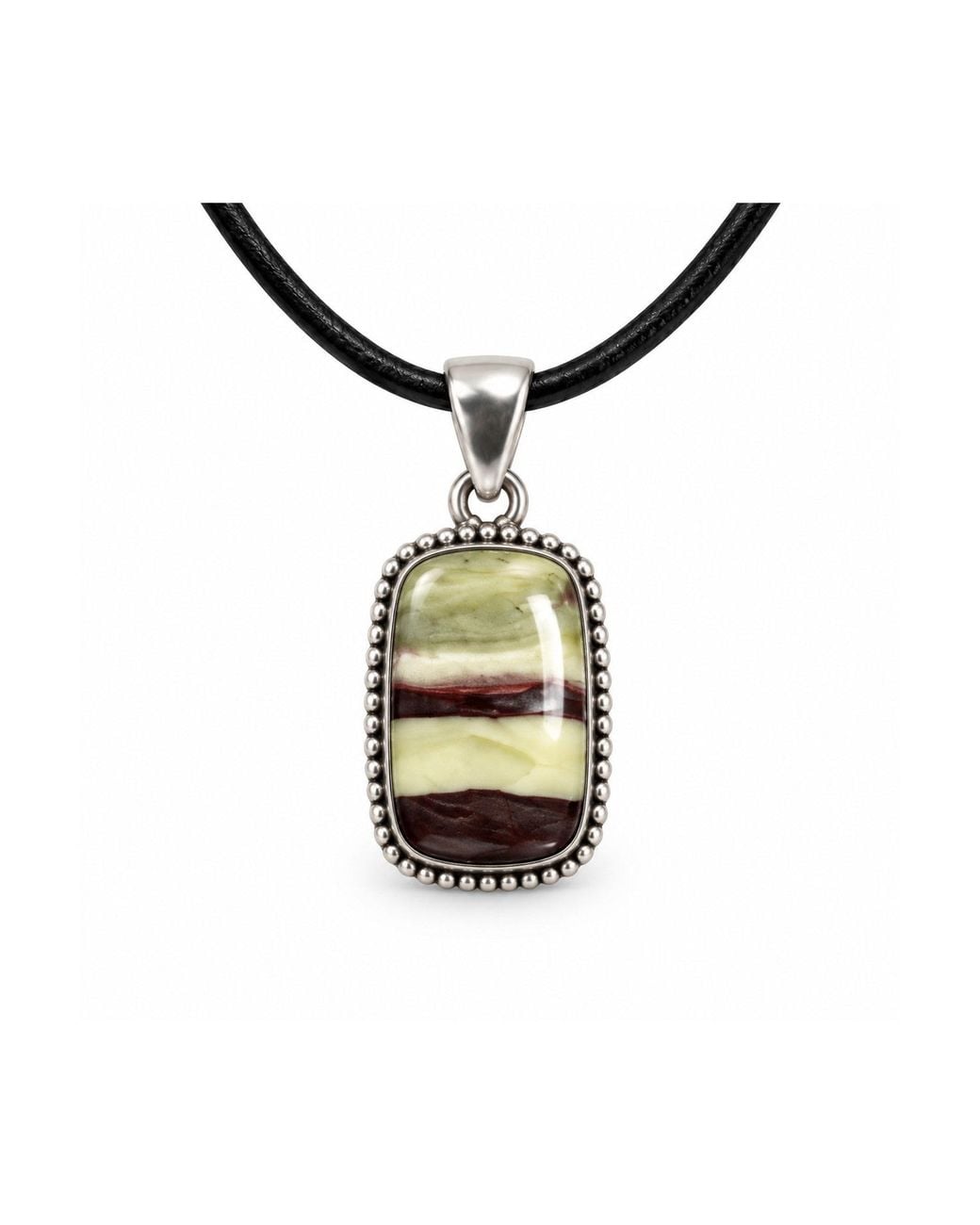 Saéa Metallic Cream And Oxblood Mookaite Rectangle Pendant Necklace On Leather Cord
