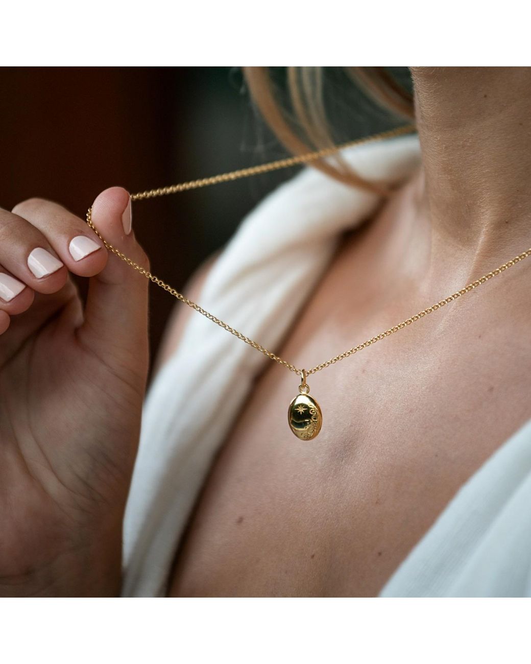 Lily Charmed Metallic Plated Tiny Celestial Locket Necklace