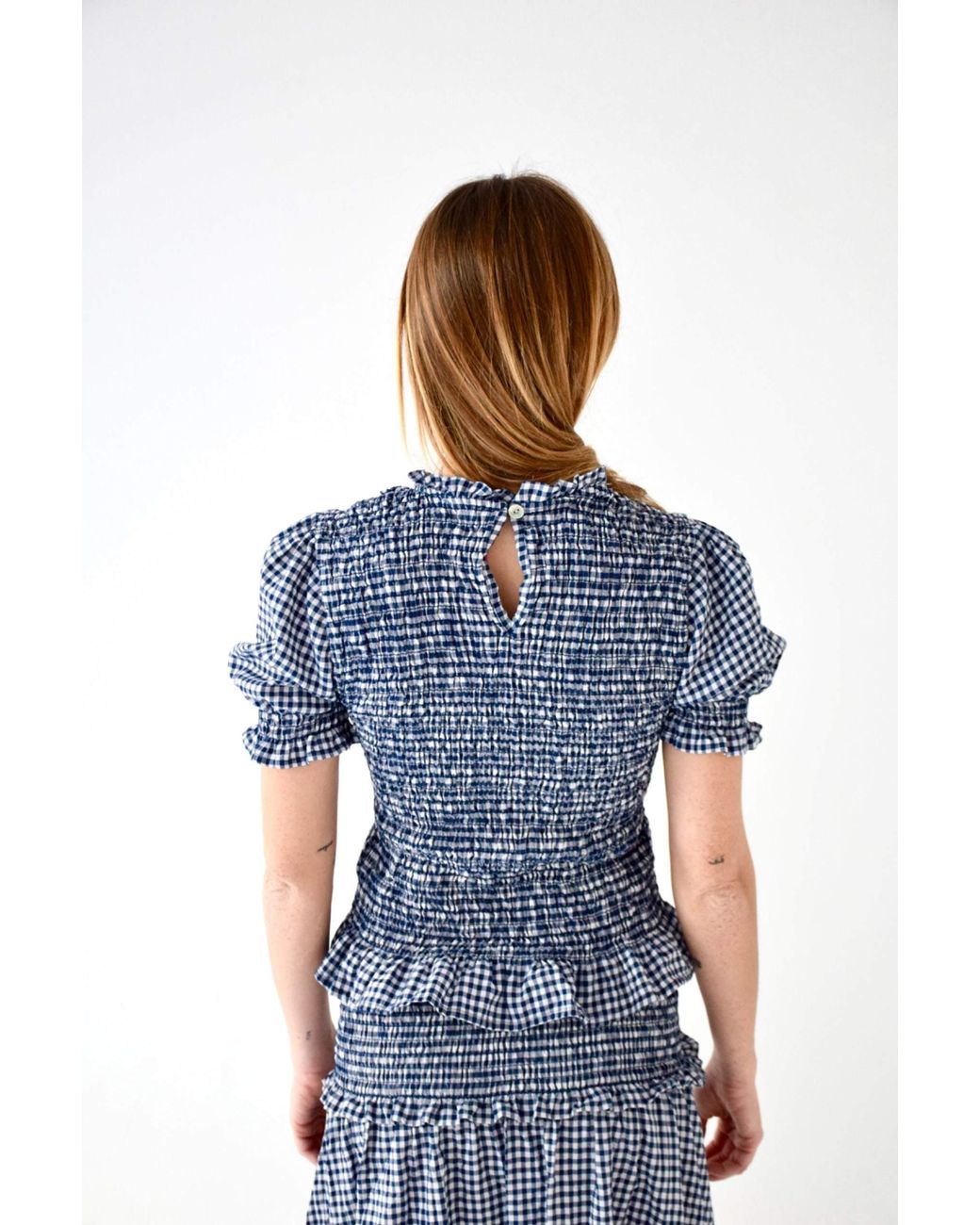 Mind Traveler Blue Gingham Smocked Lea Crop Top