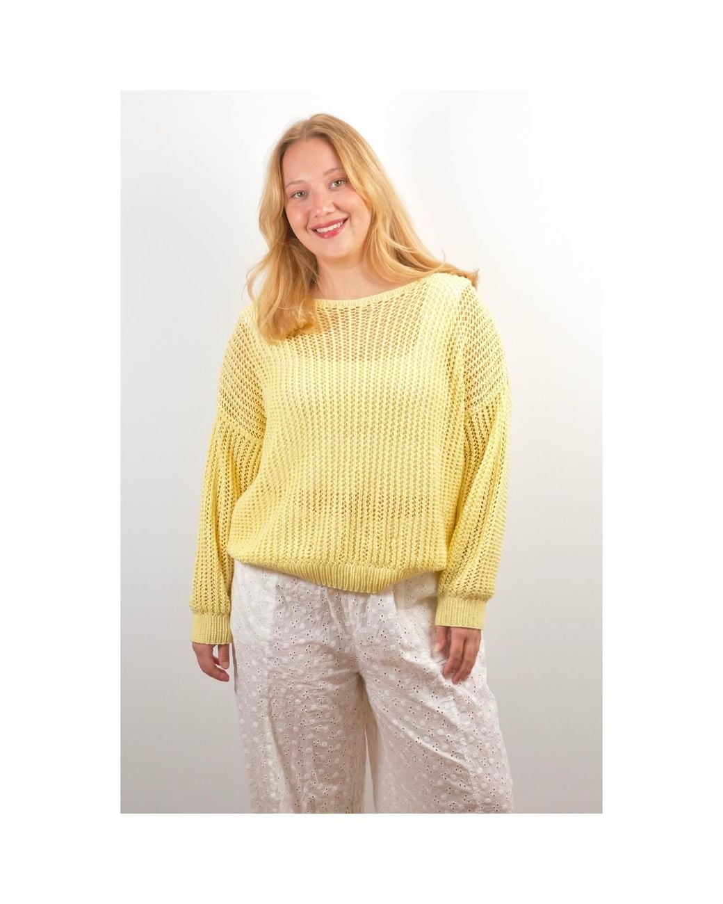 Ana Chic Yellow Lemonade Open Mesh Handmade Knitted Jumper