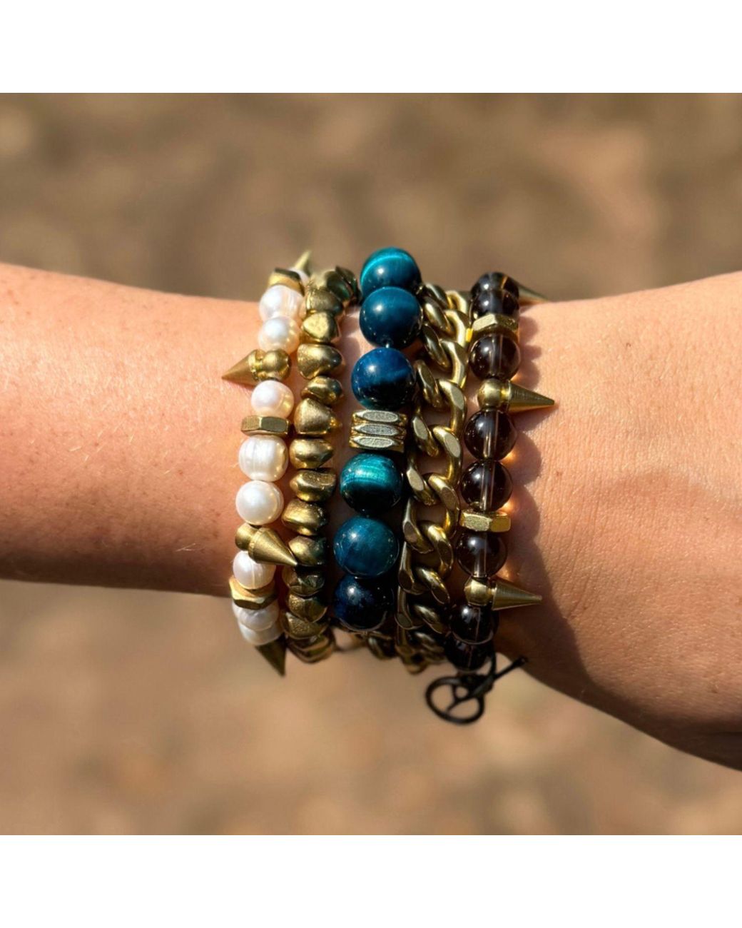 Rachel Nathan Blue Remix Tiger's Eye & Brass Stone Bracelet