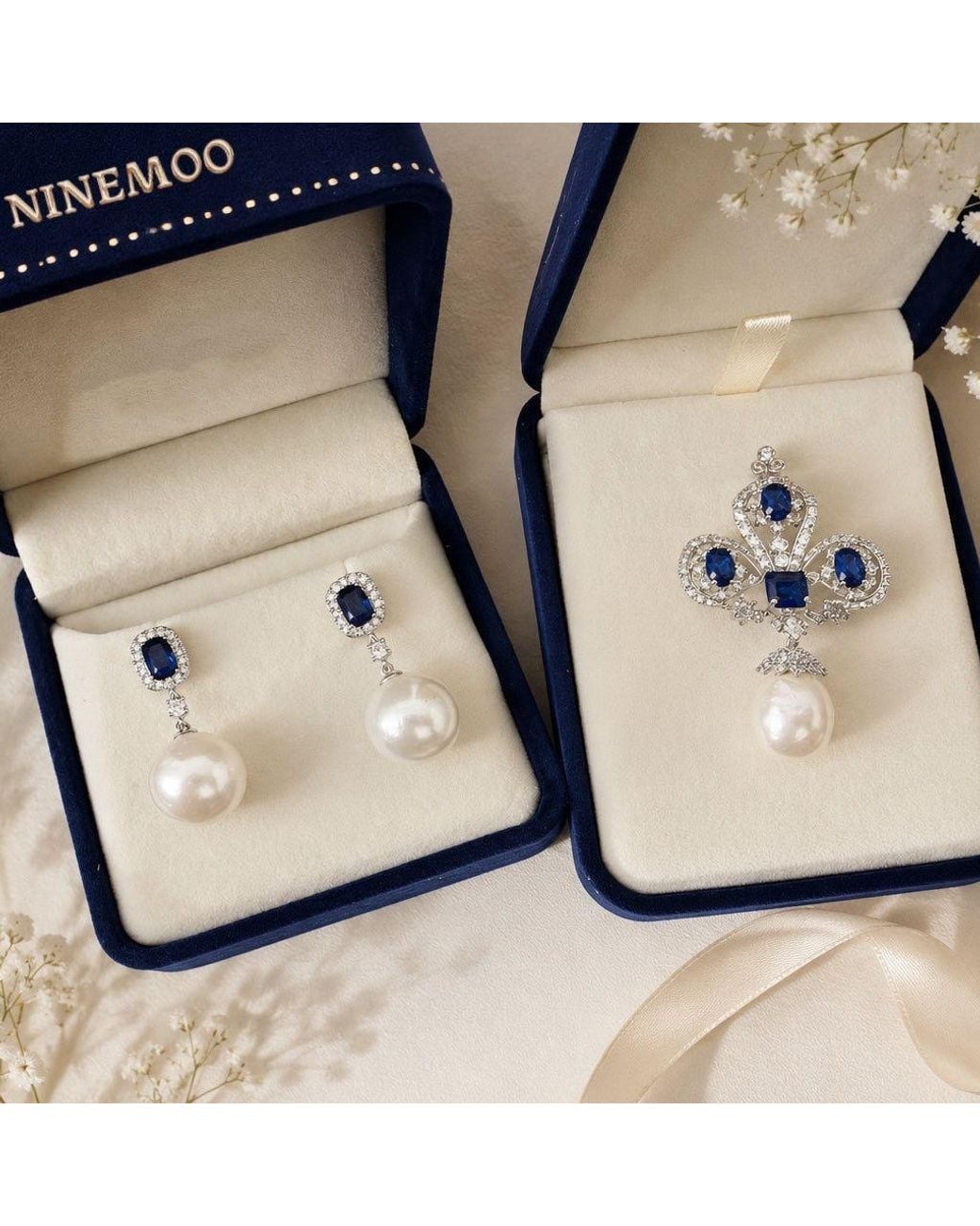 Ninemoo Blue Royal Pearl Earrings