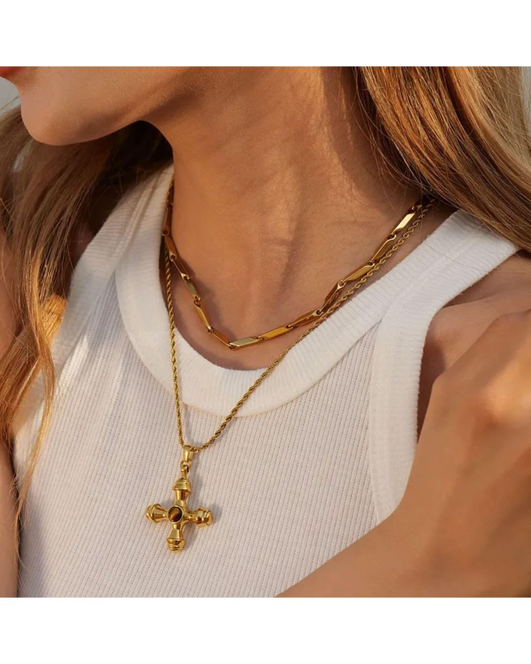 Olivia Le Metallic Adalena Vintage Cross Pendant Necklace