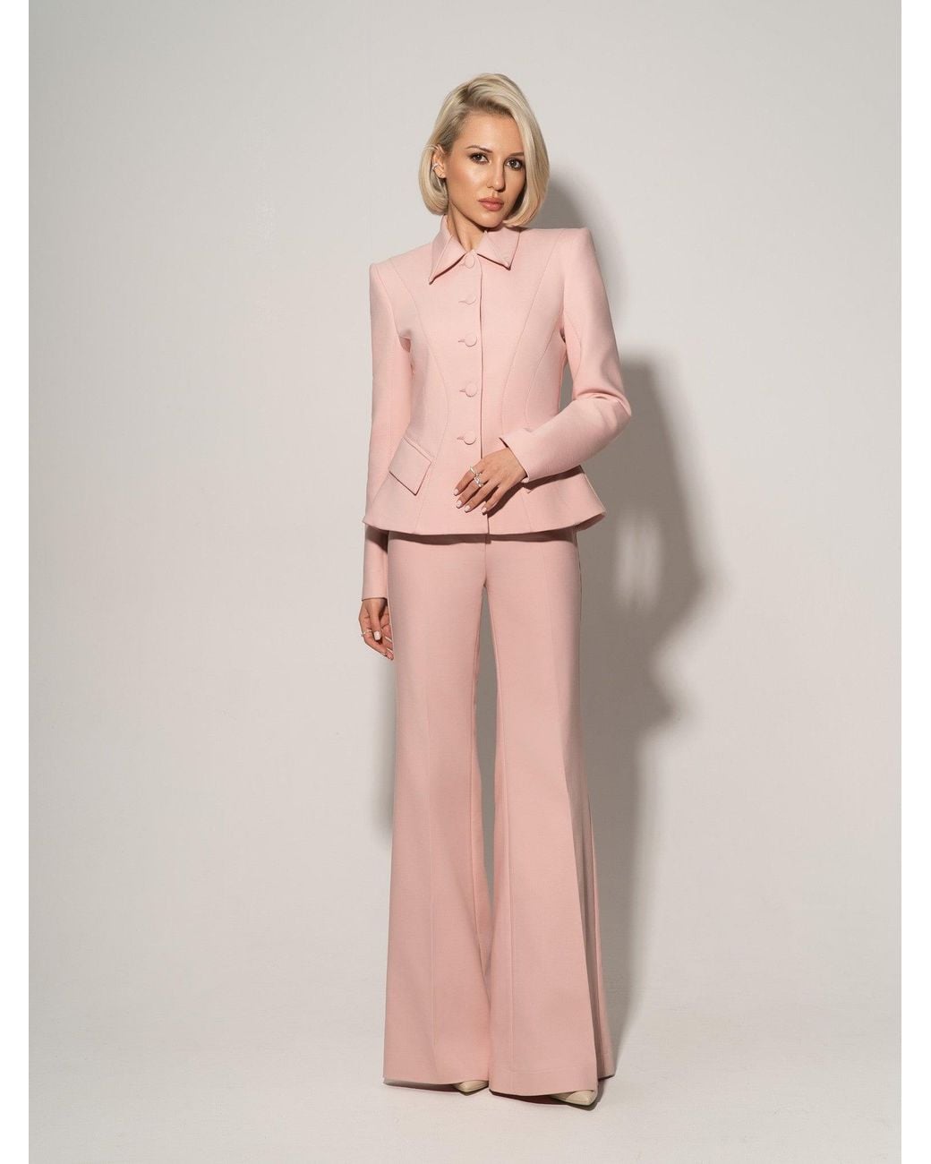 Tia Dorraine Pink Flared Trousers With Adjustable Waist