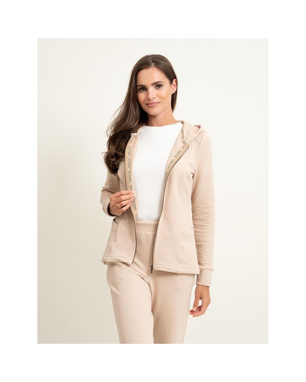Oh!Zuza Pink Neutrals Hooded Zip-Up Cotton Sweatshirt