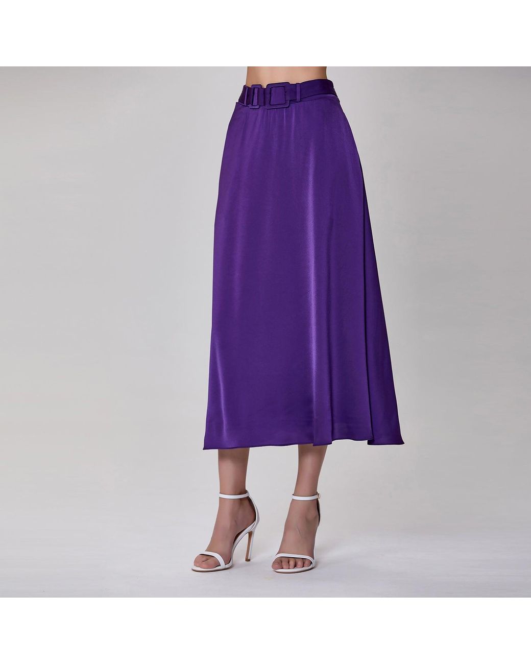 Smart and Joy Purple Wide Belt Flared Skirt