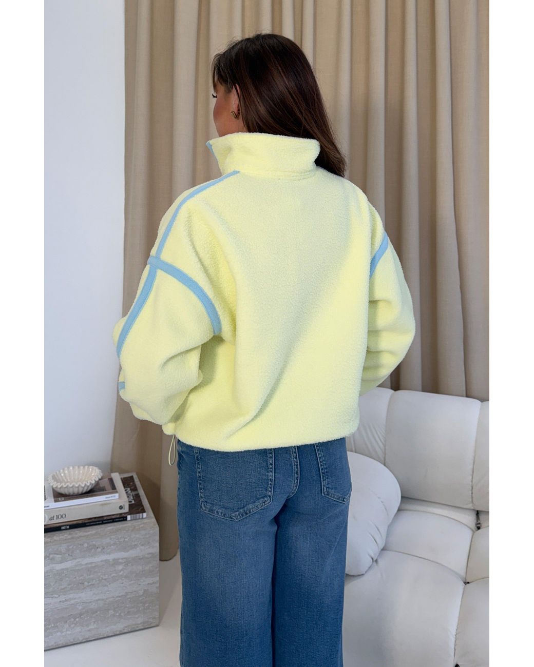 Girl In Mind Yellow Lulu Contrast Binding Full Zip Fleece Lime