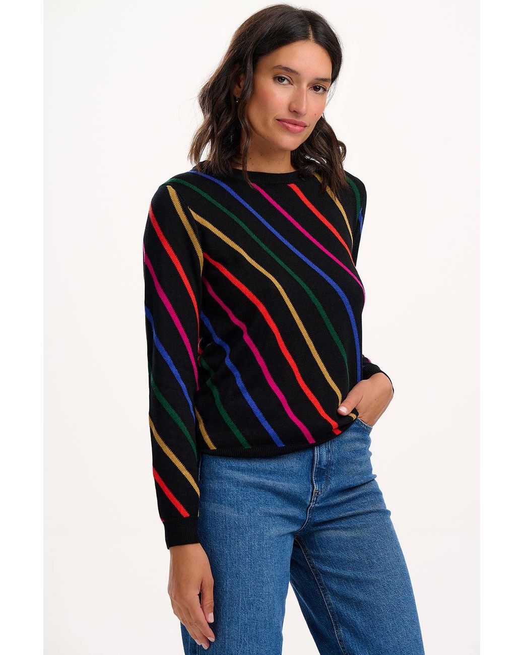 Sugarhill Black Rowena Sweater, Sliding Stripes