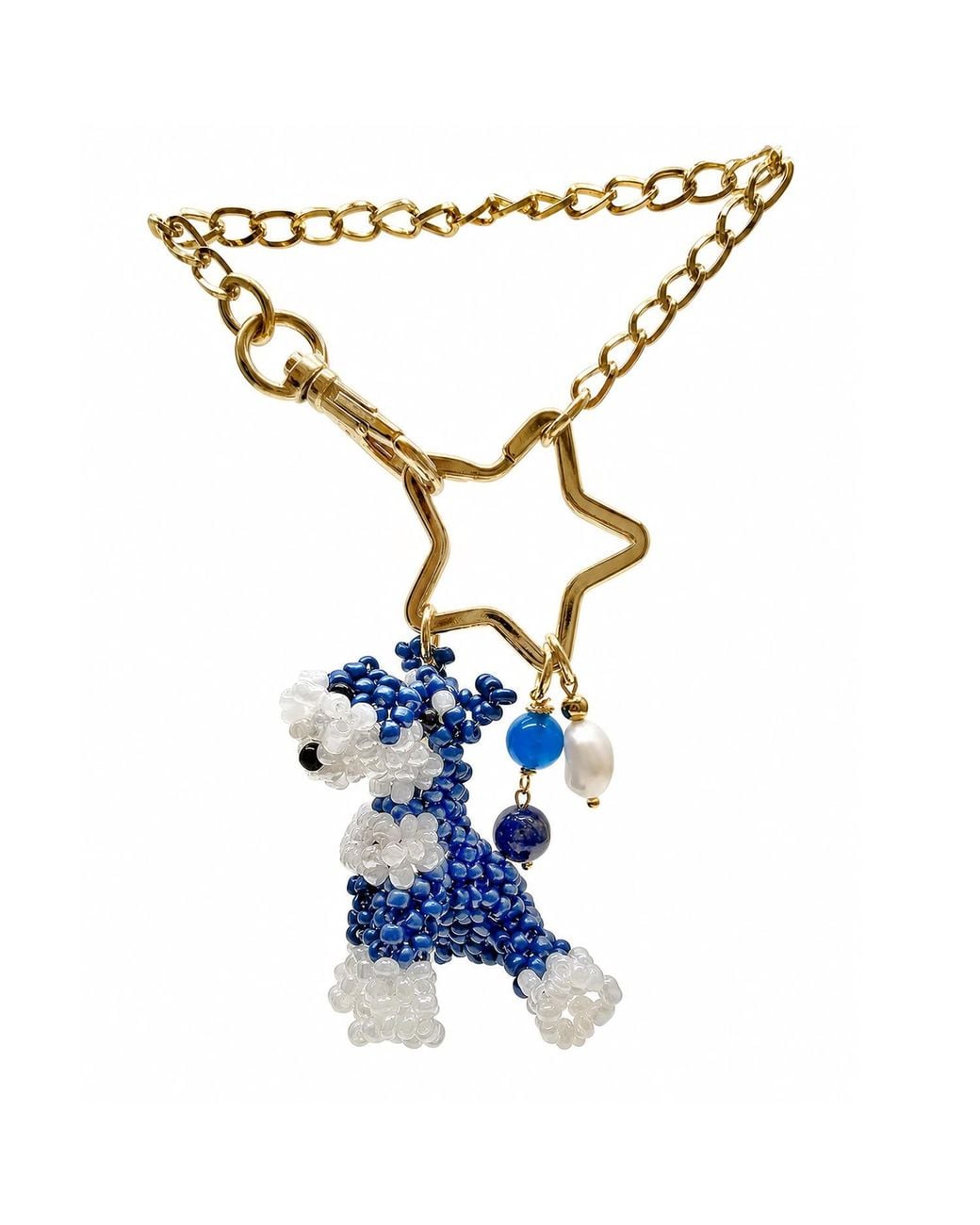 Farra Blue Handcrafted Dog Charm, Lapis & Agate Tassel Bag Charm