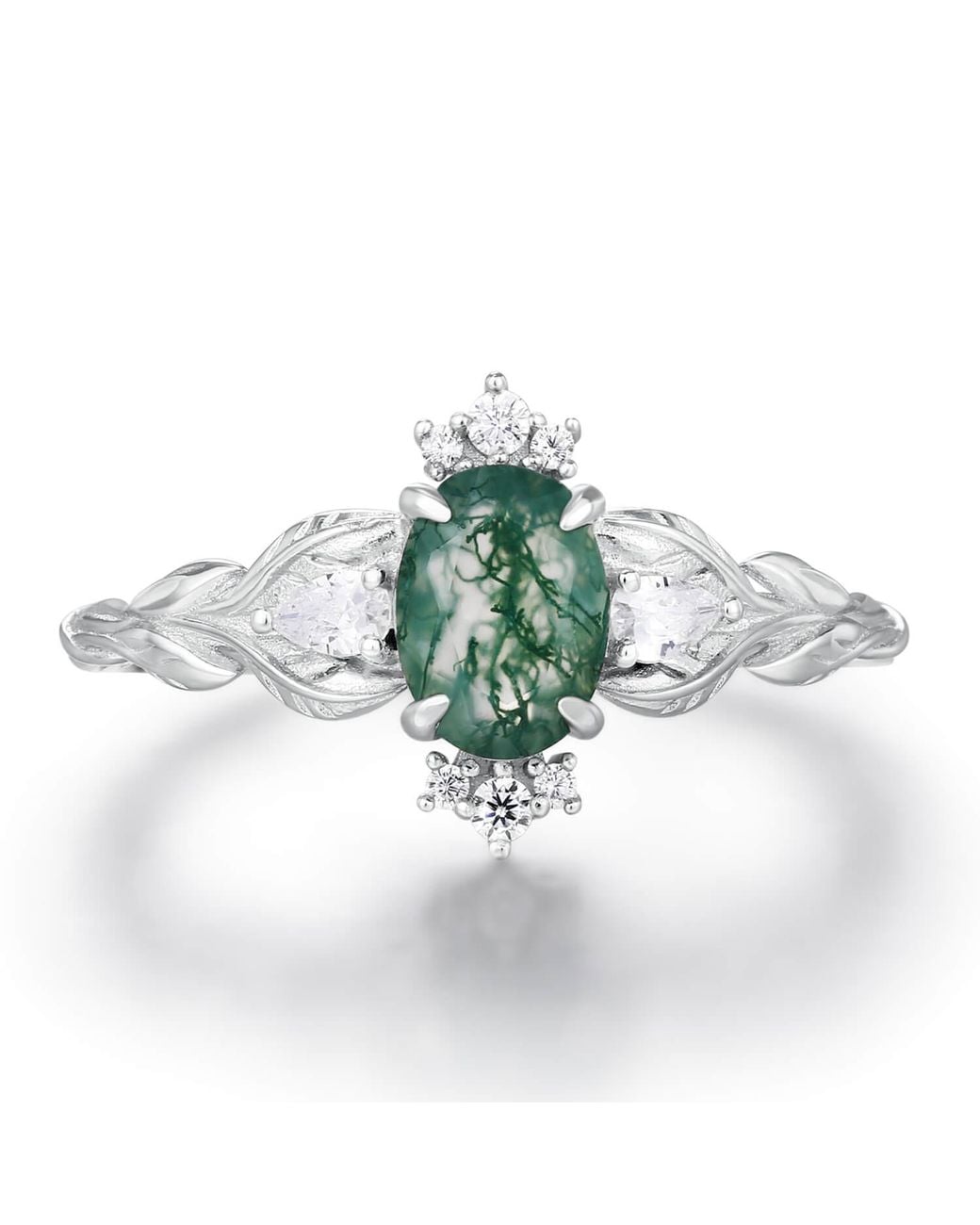 Azura Jewelry New York Green Leaf Moss Agate Ring Vermeil