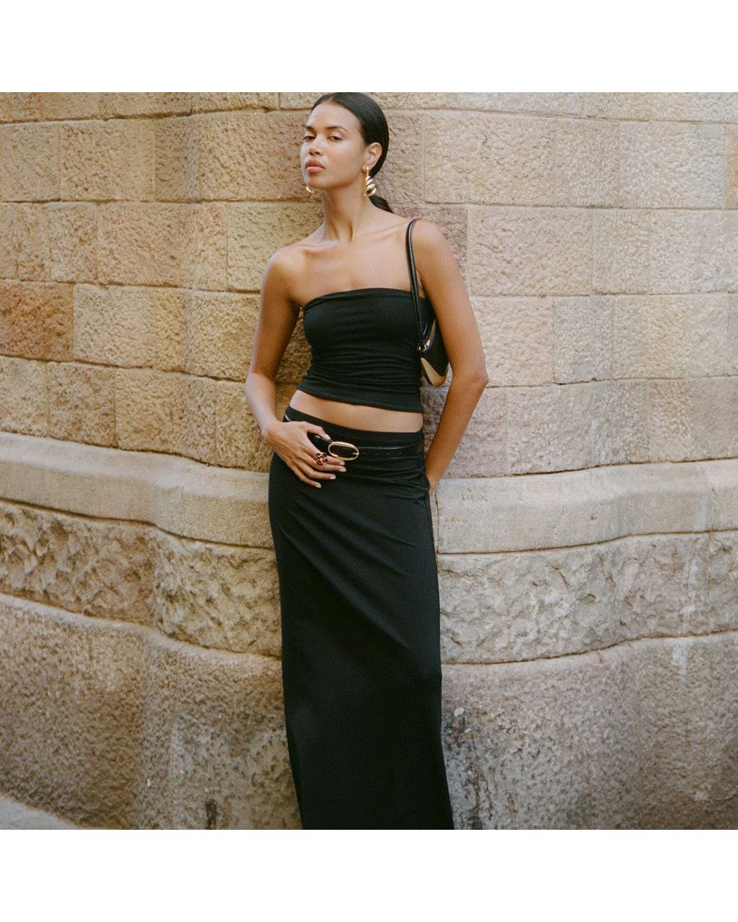 Audrey Vallens Black Bamboo Maxi Tube Skirt