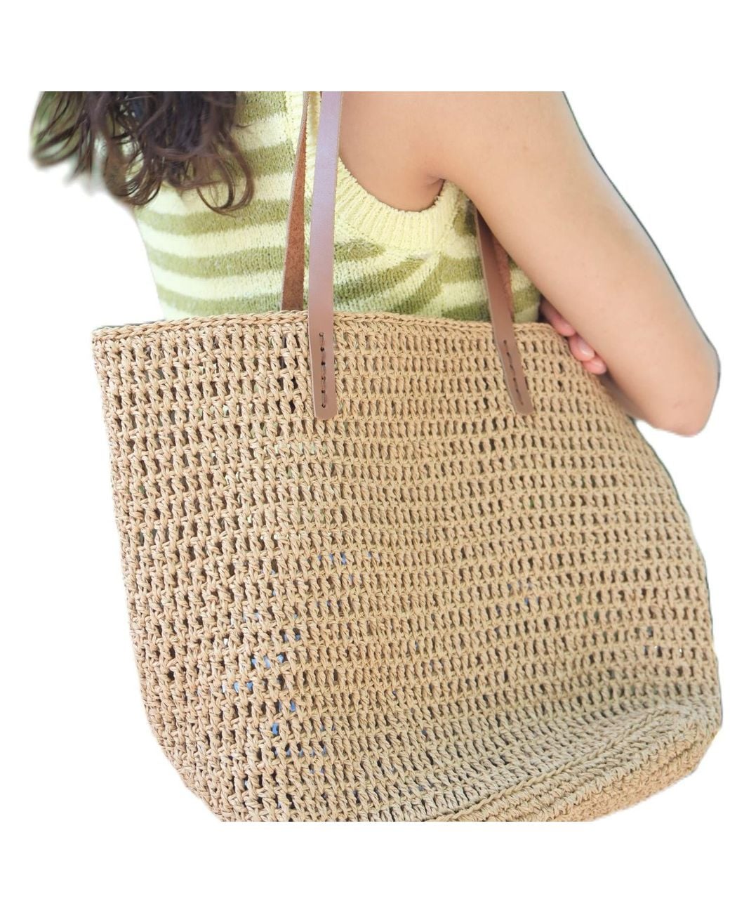 Springmoonatelier Brown Neutrals Raffia Mesh Bags Cream