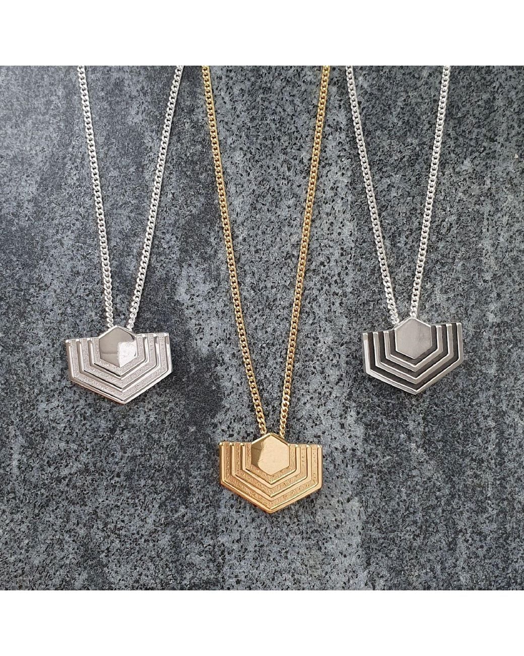 Edge Only Metallic Abstract Hexagon Pendant 18Ct Vermeil