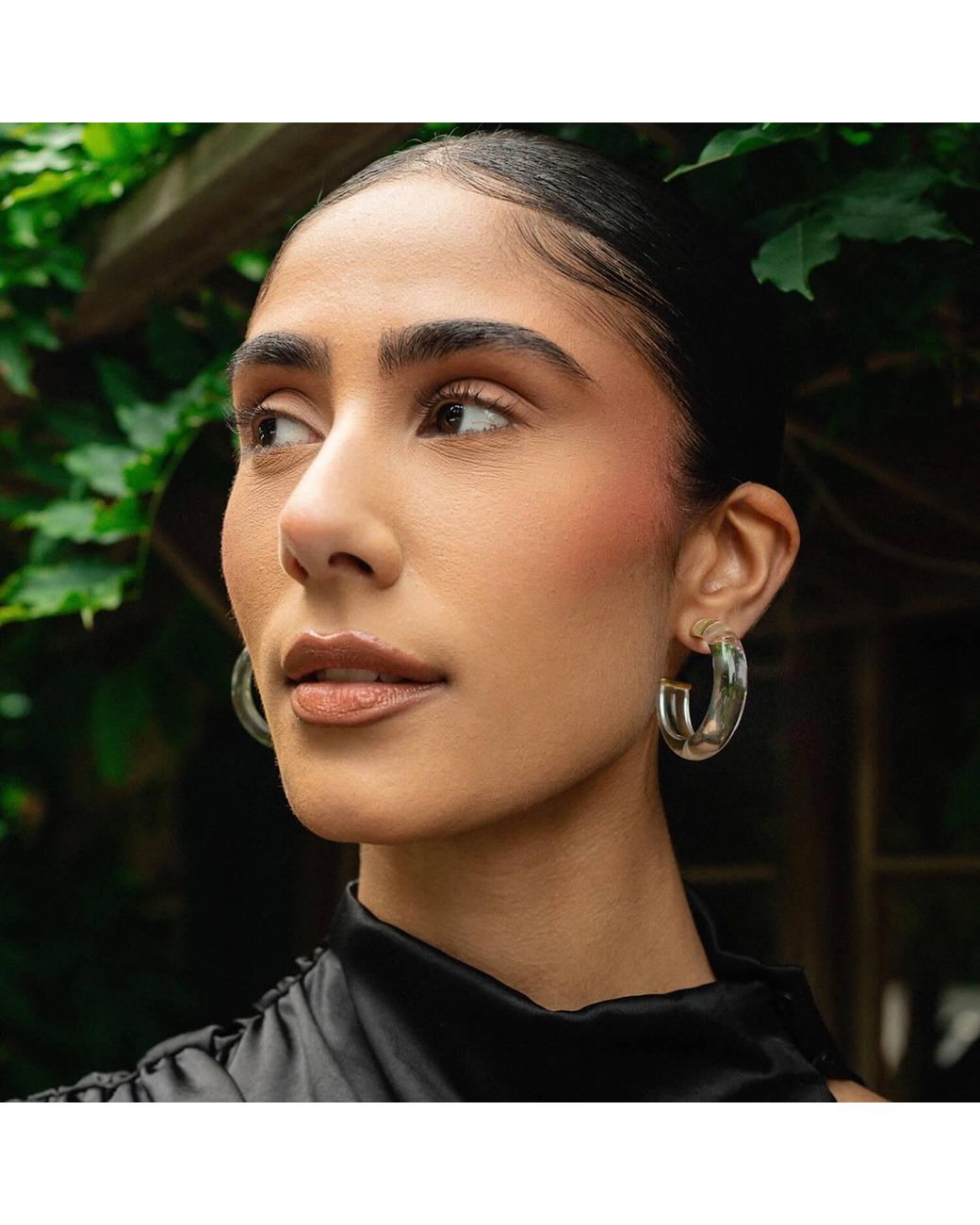 Gold & Honey White Small Clear Illusion Hoop Earrings