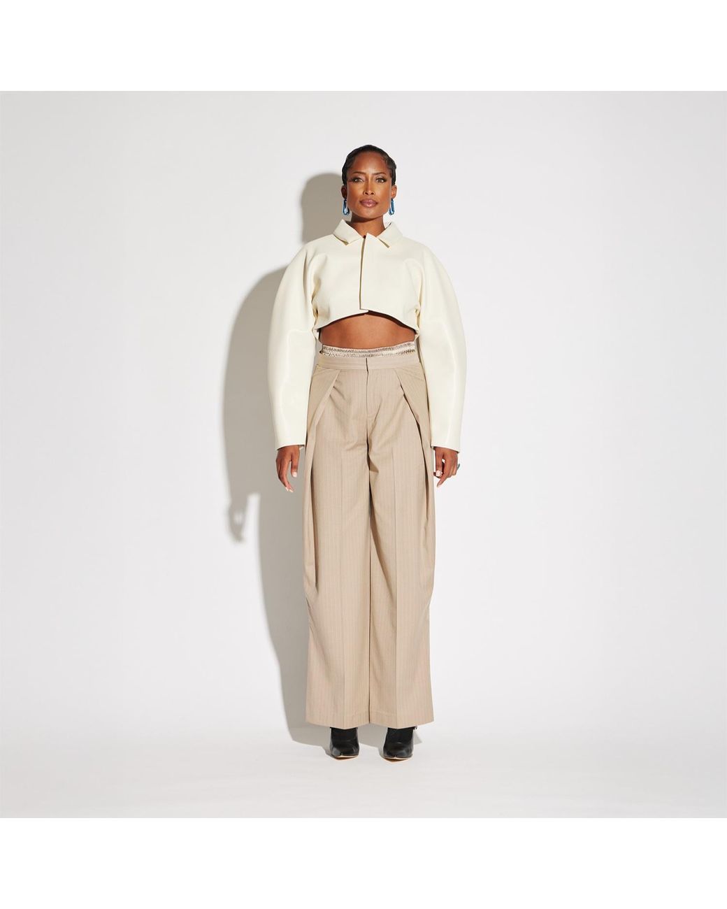 Circular Path White Neutrals Crop Vegan Leather Jacket