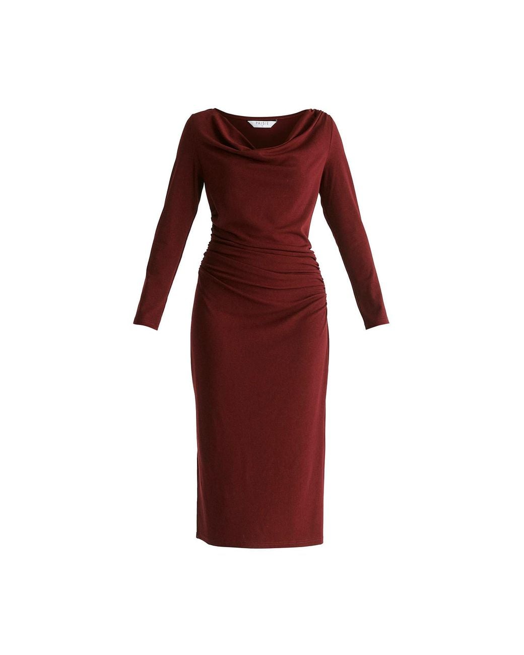 Paisie Red Ruched Jersey Dress With Draped Neck