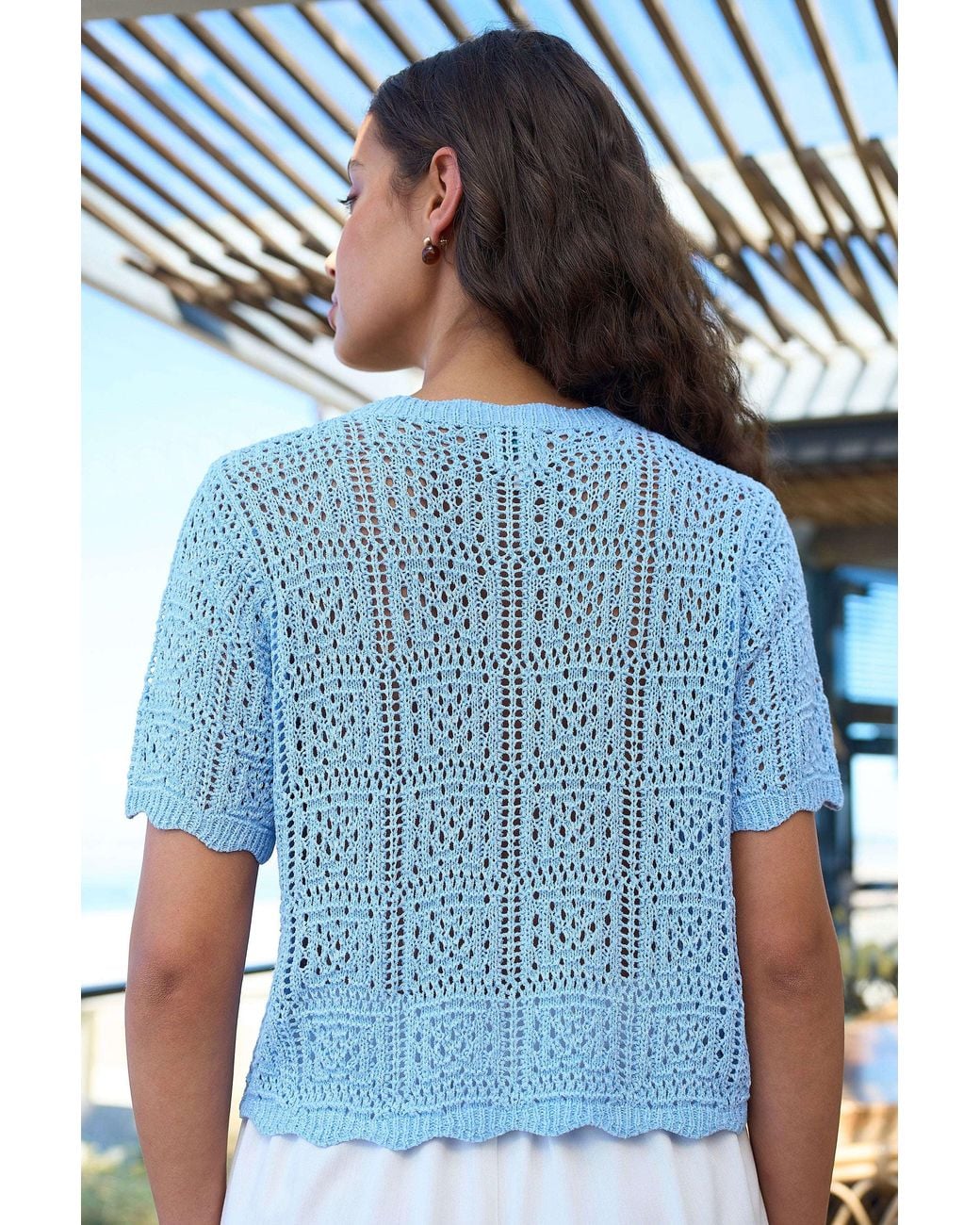 Yumi' Blue Crochet Short Sleeve Cardigan
