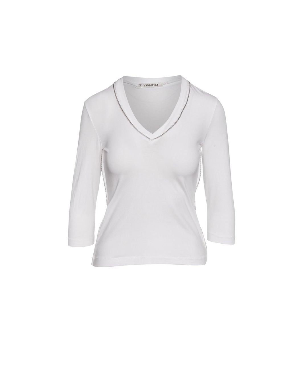 Conquista White Zip Detail V Neck Top