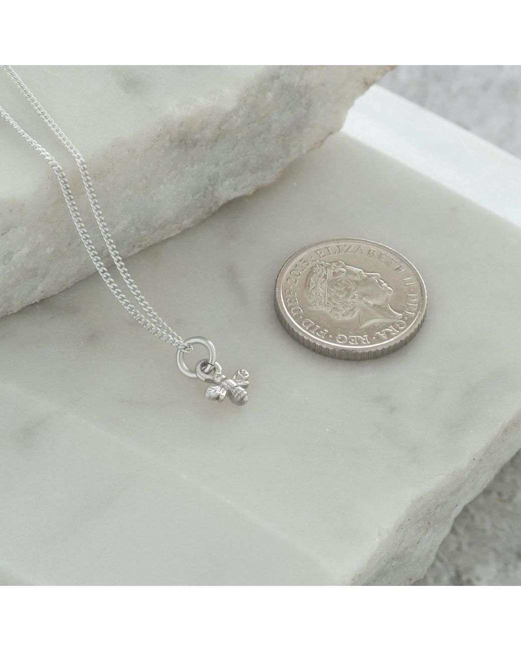 Lime Tree Design Metallic Mini Bee Charm Necklace Sterling Silver