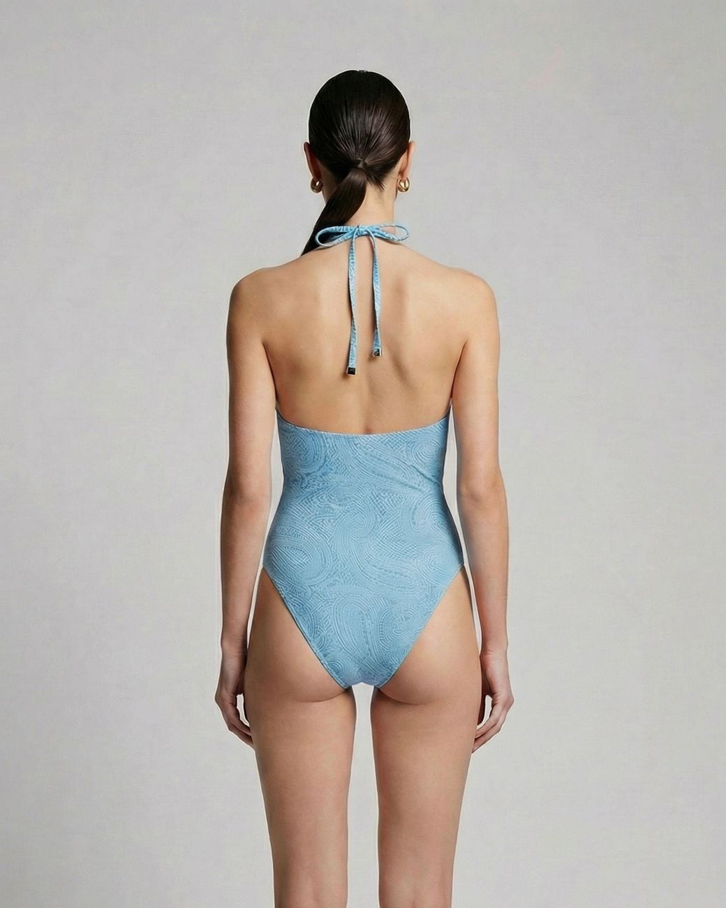Lords of Harlech Blue Xena Crochet Paisley Halter One-Piece Swimsuit