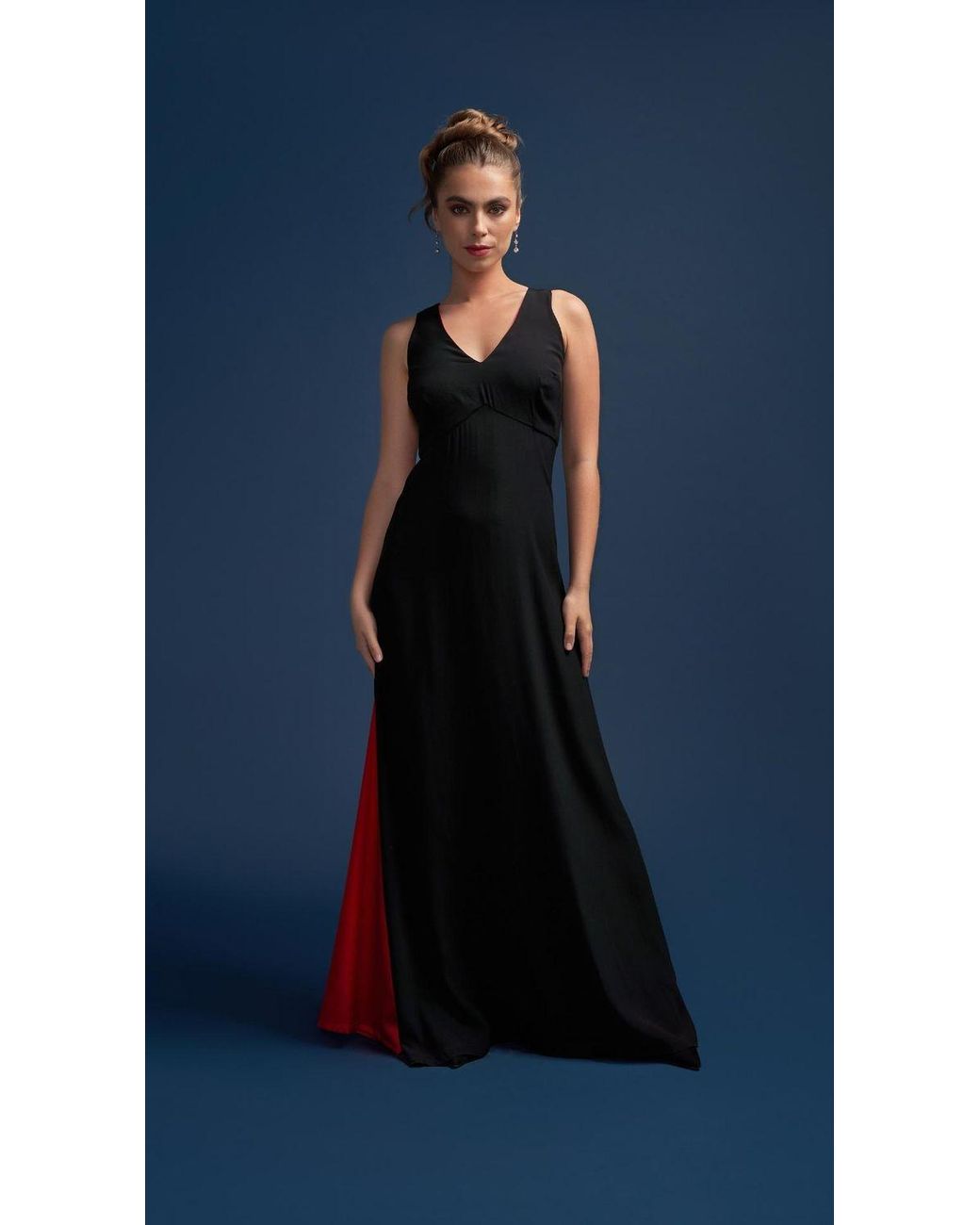 Deer You Black Margaret Mesmerising Floor Length Gown With Godet Panel & Crystal Zipper
