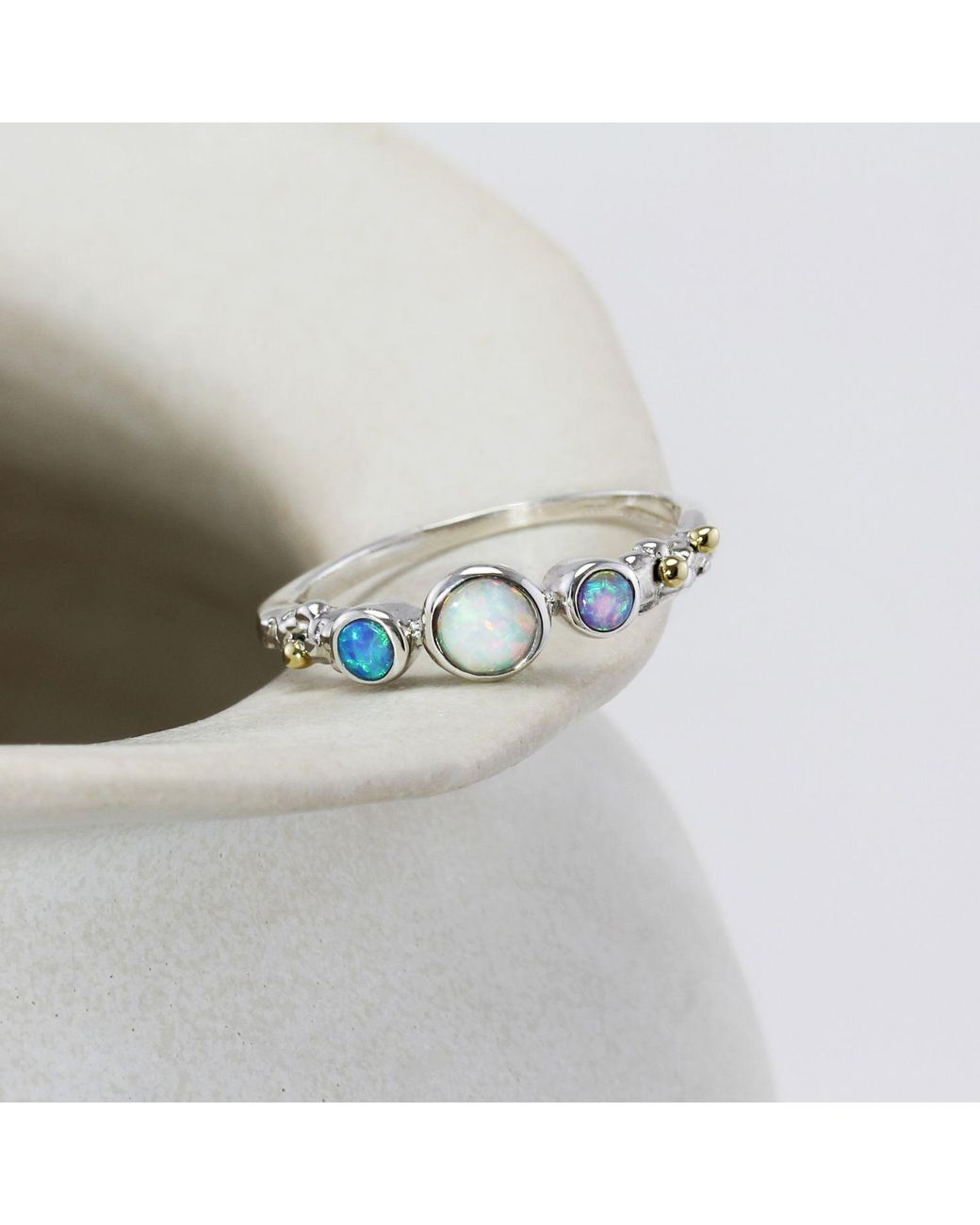 Isla Silver Blue Dainty Three Opal Ring