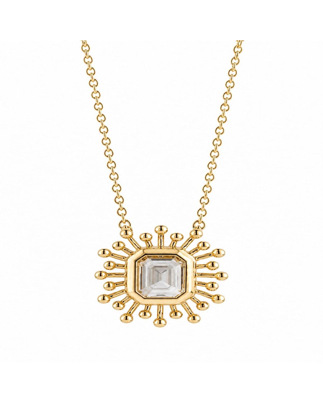 Artisan Metallic 14K Emerald-Cut Diamond Sunburst Pendant Necklace