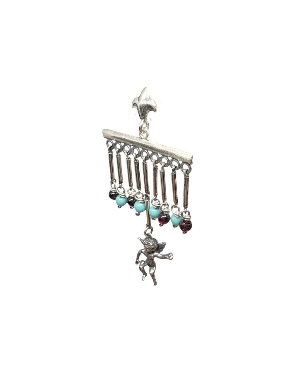 Tg-Jewellery by Tamara Gervasio Metallic Sterling Cherub Chandelier Earrings With Garnet & – Lost Wax Carving