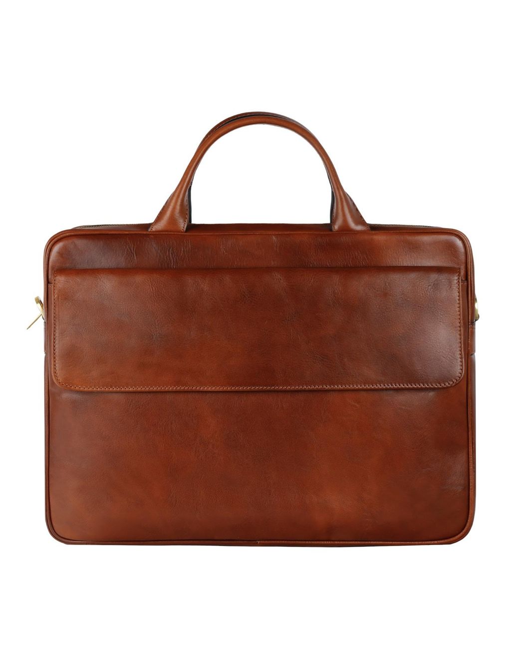 Time Resistance Brown Cognac Leather Briefcase Laptop Bag for men