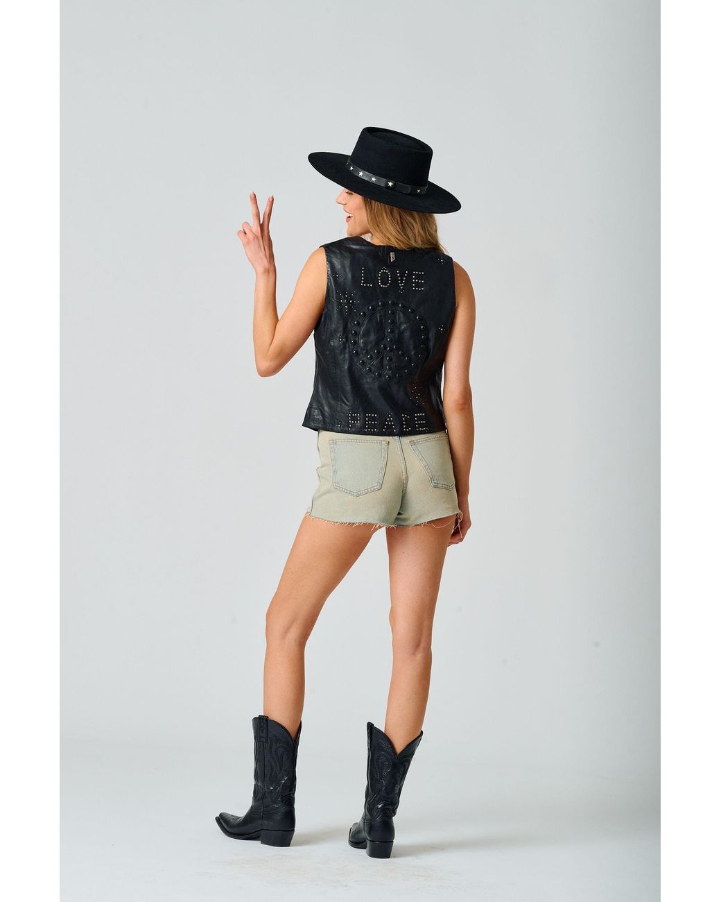 Mauritius Black Love & Peace Studded Leather Vest Harmony