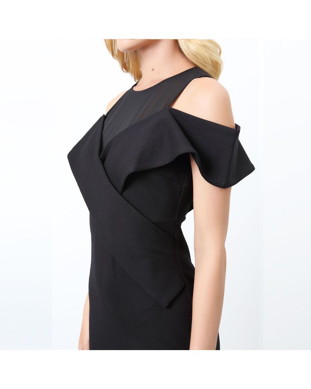 Smart and Joy Black Bobycon Sleeveless Structured Bardot Dress