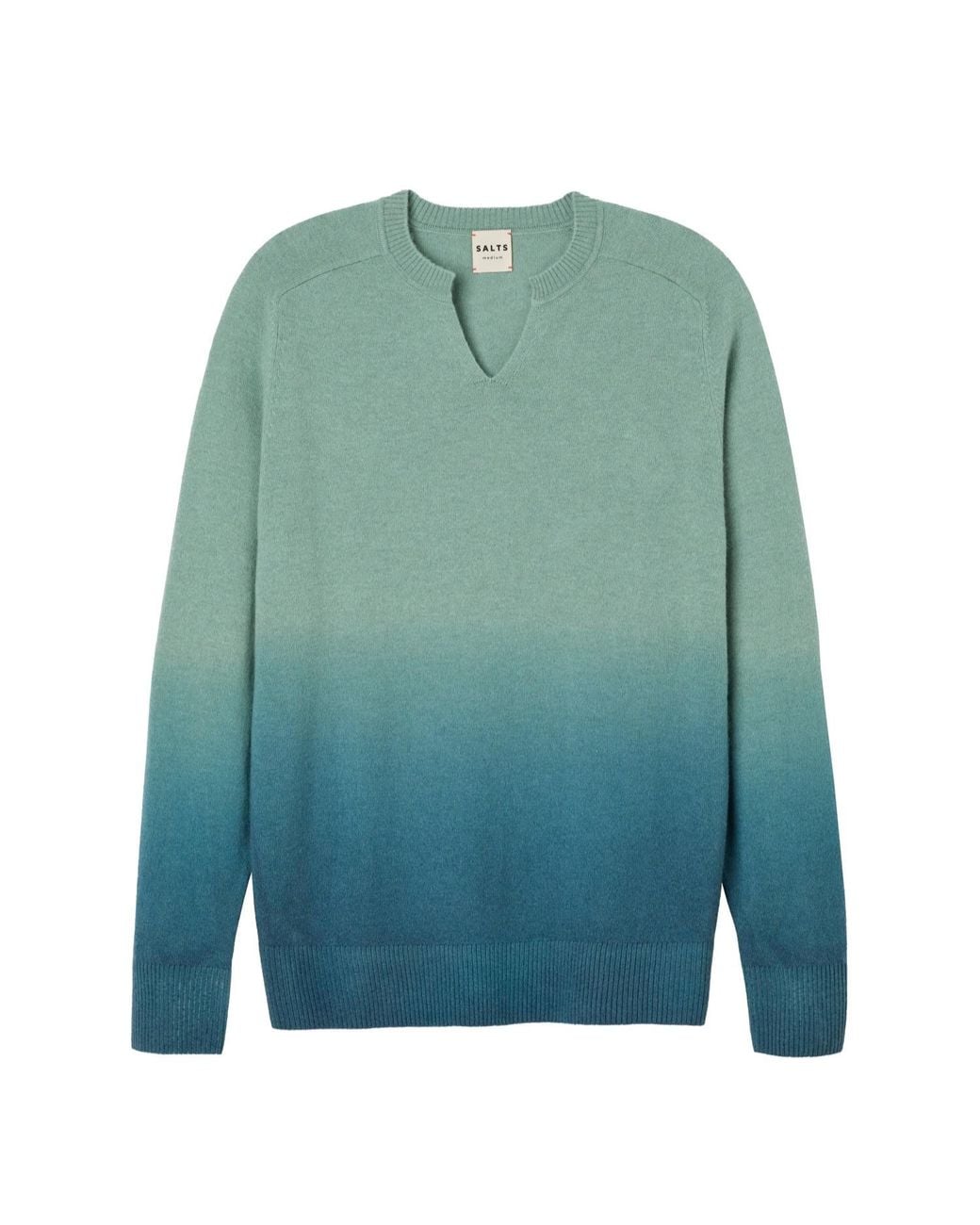 Salts Cashmere Green Ombre Split Crew Neck Sweater