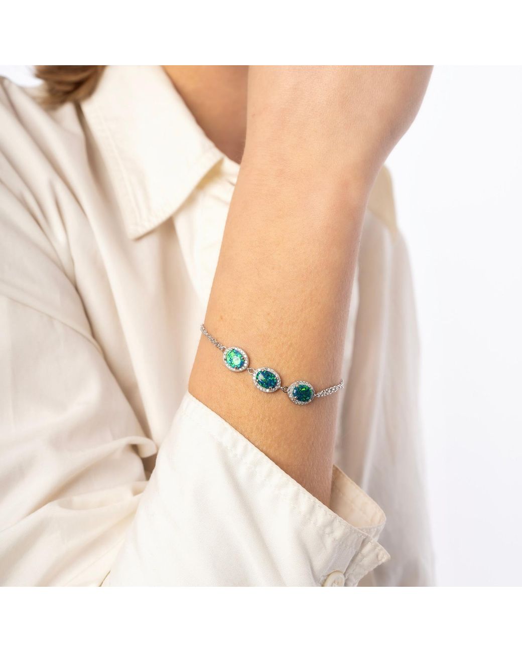 Spero London Blue Sterling Opal Halo Bracelet