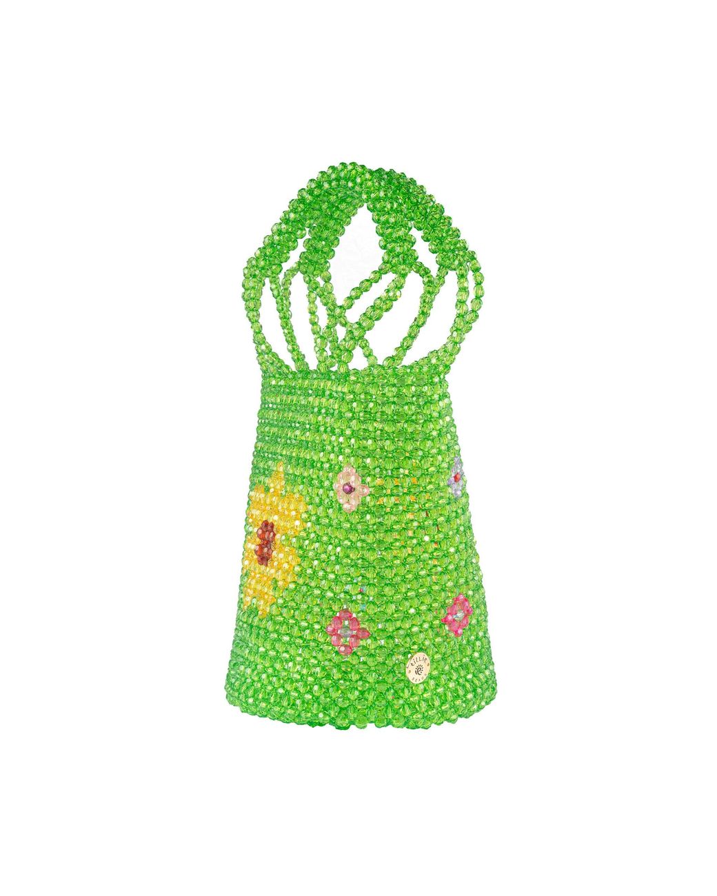 Tillie Beads Green Sunshine Daisy Beaded Bucket Bag