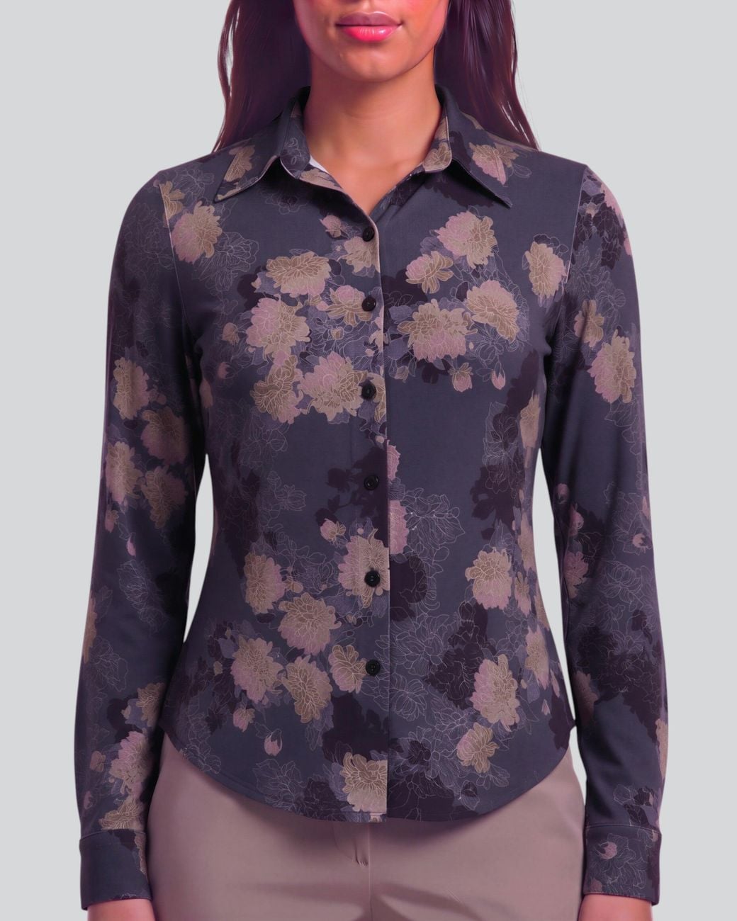 Lords of Harlech Blue Stephanie Lans Floral Lyocell Stretch Long-Sleeve Shirt