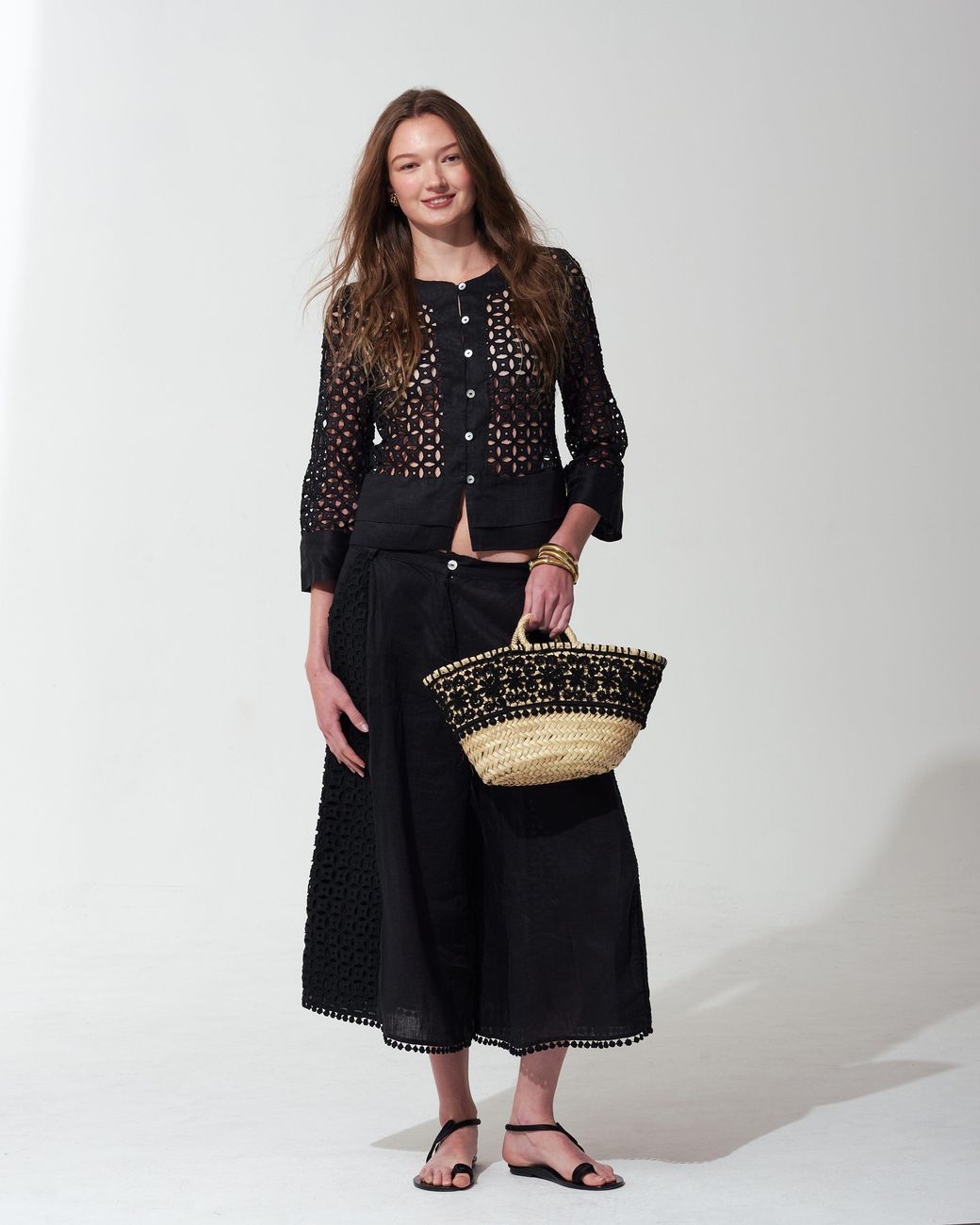 MARICEL Black Costanza Sangallo Linen Cropped Jacket