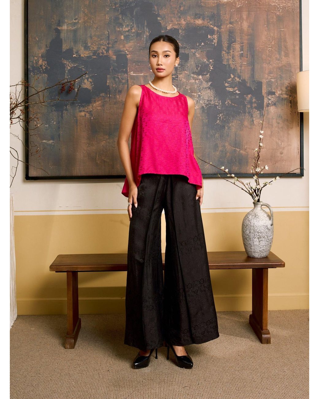 Silk and Bears Pink Ophelia Fuchsia Draped Silk Shell Top