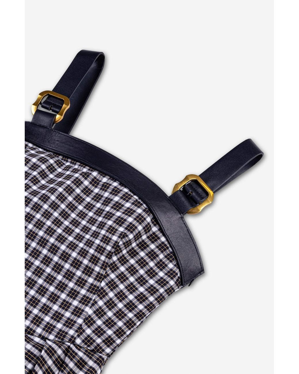 Nocturne Blue Buckle Strap Checked Midi Dress