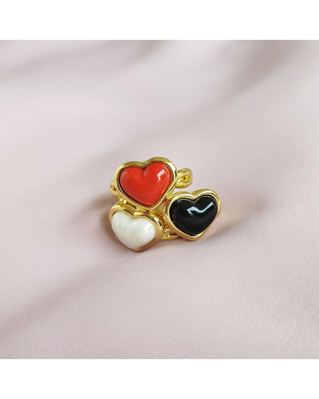 POPORCELAIN Metallic Porcelain Pearly Heart Braided Ring